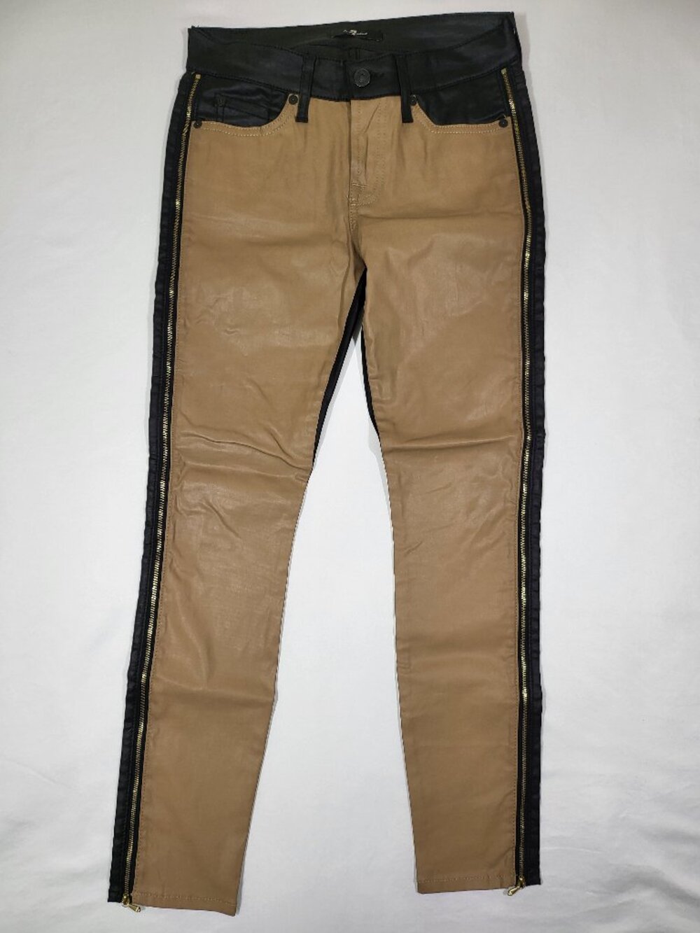 7 For All Mankind Coated Two Tone Ankle Skinny Jeans Size 25 Made in USA